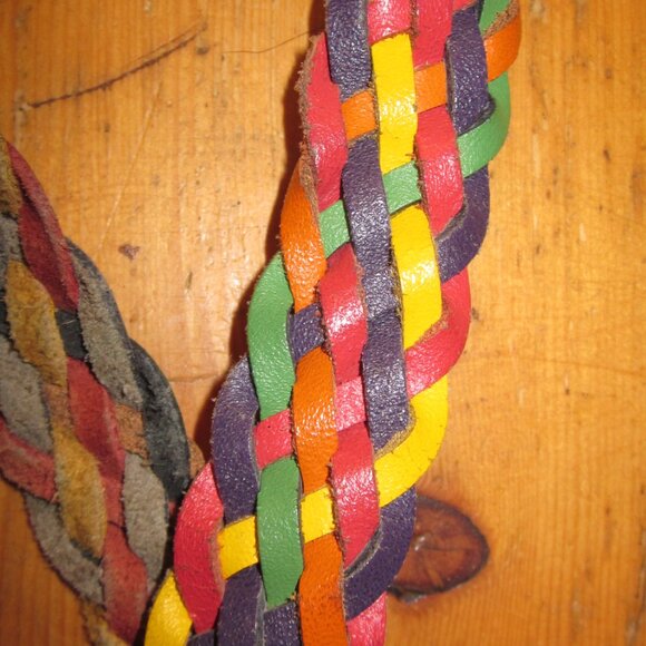boho hippie braided rainbow colored leather belt purple buckle ladys med - Picture 3 of 4